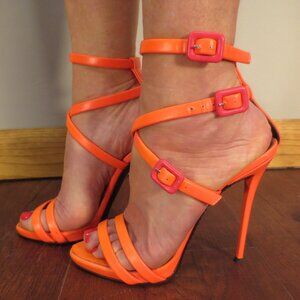 HOT PINK GIUSEPPE ZANOTTI Double Buckled Ankle Wrapped High Heel Sandals